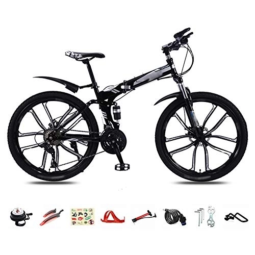 Vélos pliant : YRYBZ VTT 30-Vitesses - 26'' Pliable Bicyclette pour Adulte - Pliant Vélo de Montagne - Double Freins a DisqueFreins - Bike pour Homme et Femme / Noir / B Wheel