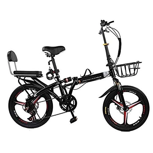 Vélos pliant : Yunyisujiao Vélo Pliant de 20 Pouces, vélo de Route de VTT à Suspension complète, Mini vélo Pliant entièrement VTT, vélo pour Enfants étudiant Super léger Adulte avec Panier (Color : Black)