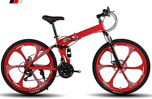 Vélos pliant : ZHLFDC Vélo de Montagne Pliable de 26 Pouces de 26 Pouces, vélo de vélo pour Adultes 21 accélérateur de bâton de Vitesse (avec 6 Roues de Coupe) vélo de vélo en Plein air (Color : Rouge)