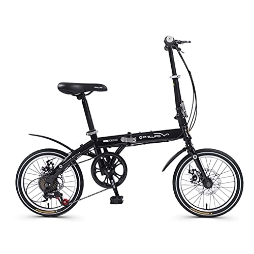 Vélos pliant : ZXQZ Vélo Pliant, Bicyclette Pliable Compacte et Compacte À 6 Vitesses de 16 Pouces pour Hommes et Femmes - Étudiants et Navetteurs Urbains (Color : Black)