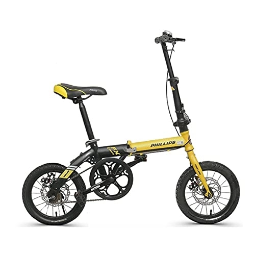 Vélos pliant : ZXQZ Vélo Pliant de 14 Pouces, Vélo de Frein À Disque À Une Vitesse pour Femmes avec Panier, Porte-gobelet, pour Enfants Étudiant Adulte (Color : Yellow)