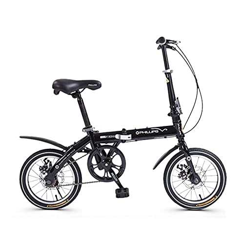 Vélos pliant : ZXQZ Vélo Pliant de 14 Pouces, Vélo Pliable À Vitesse Unique pour Enfants Adultes, Vélo VTT avec Frein À Disque (Color : Black)