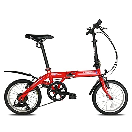 Vélos pliant : ZXQZ Vélo Pliant, Vélo D'étudiant Ultra-léger Portable de 16 Pouces avec Panier, Cadre en Acier À Haute Teneur en Carbone, 6 Vitesses (Color : Red)