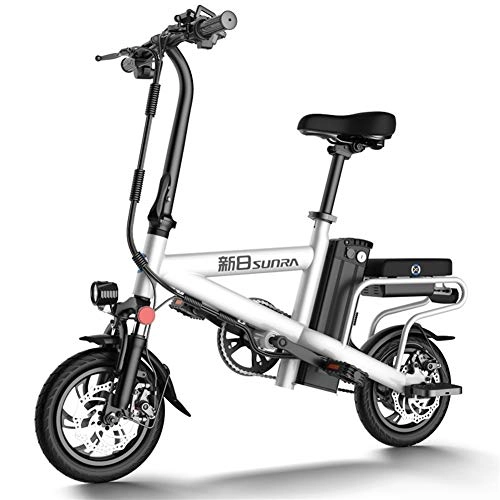 Vélos électriques : 12 Pouces Roues en Alliage d'aluminium lger et matriel Pliable E-Bike avec pdales 48V au Lithium-ION 350W Vlos lectriques vlomoteurs (Color : White)