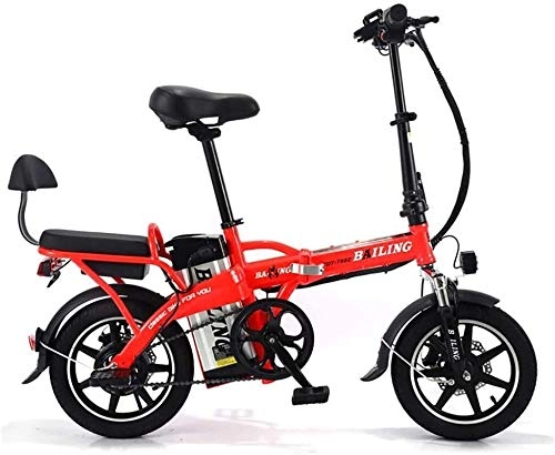 Vélos électriques : 14 Pouces Pliant vélo électrique 2 Roues E Vélo Vélo 48V 350W Portable Light Aluminium électrique Amovible Batterie au Lithium Ebike 0814 (Color : Red)