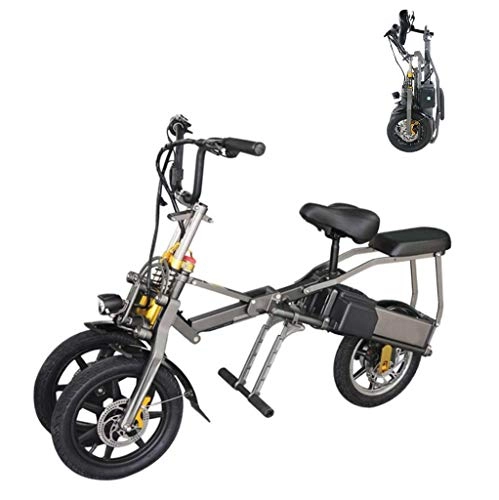 Vélos électriques : 14 Pouces vélo électrique à Trois Roues Tricycle Pliant vélo à 3 Roues Adulte électrique avec siège arrière Mini vélos à pédales de mobilité de Ville 48V7.8AH Lithium 70 km