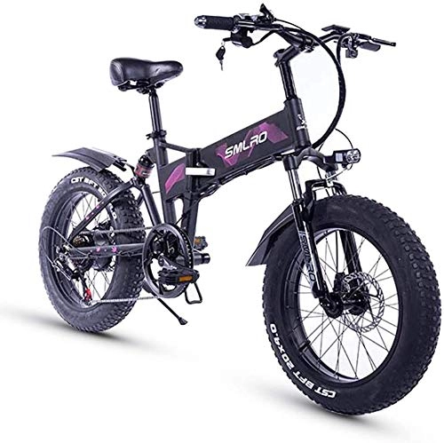 Vélos électriques : 20 Pouces Fat Tire, 36v 350w Moteur, Pliable Vlo, Vlo lectrique, Portable Batterie Au Lithium Shimano 7 Vitesse Frein Disque Hydraulique (Color : Purple, Size : 36V10AH350W)