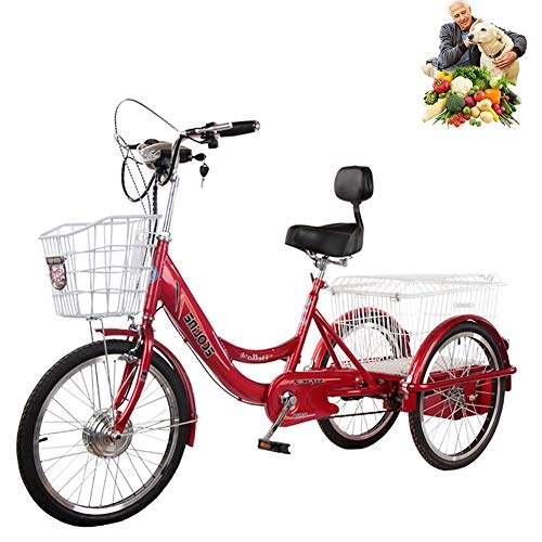 Vélos électriques : 20 '' Tricycle à 3 Roues Tricycle électrique Adulte avec Panier pour Les Personnes âgées Batterie au Lithium 48V20AH Sortie de Transmission à Trois Vitesses, Shopping, vélos Confortables vélo