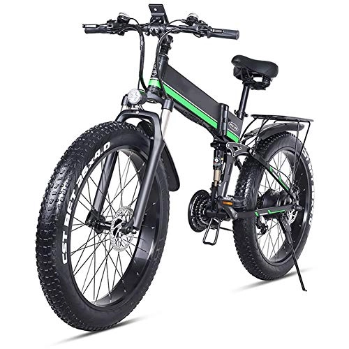 Vélos électriques : 26" Vélo Électrique Vélo Électrique Vélo De Montagne Vélo Pliant Batterie 1000W 48V Shimano 21 Vitesses, Vert