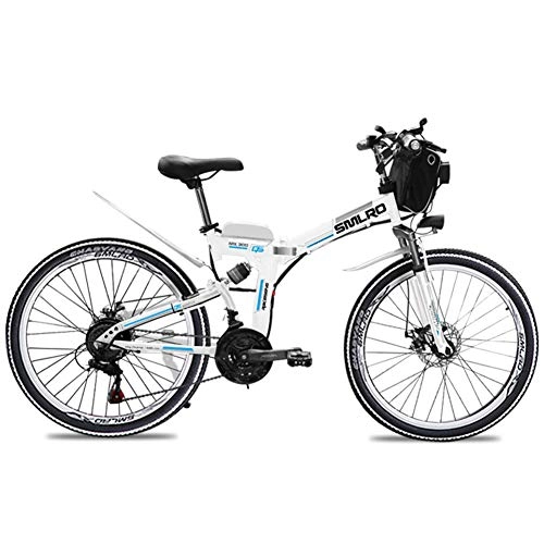 Vélos électriques : 26" Électrique Pliant De Vélo De Montagne Vélo Électrique avec Amovible 48V 500W 13Ah Lithium-ION pour Adulte Vitesse Maximum Est 40 Kmh, Blanc