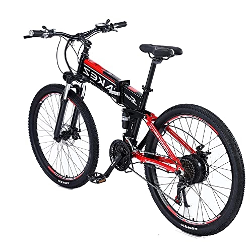Vélos électriques : 27, 5" Vélo de Montagne électrique Pliable pour Hommes Adultes，Vélos électriques 48V 9AH avec Engrenages Shimano 21 Vitesses, Ebikes de VTT avec Roue intégrée en Alliage de magnésium Red