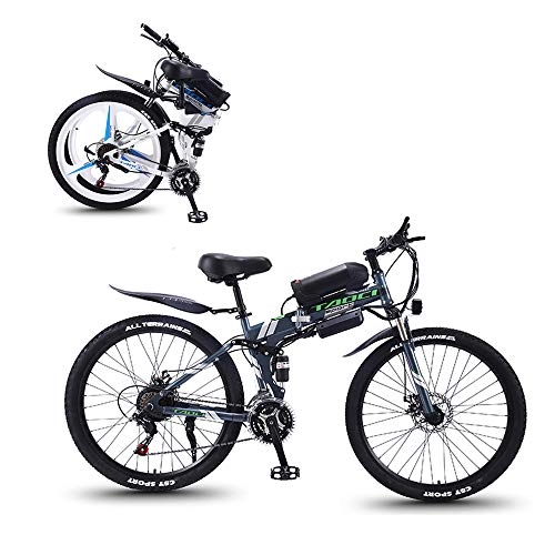 Vélos électriques : 350W / 36V Vélos Électriques, VTT 26'' pour Adulte Femme / Homme, Batterie Au Lithium Amovible, 21 Vitesses, Matériau en Acier À Haute Teneur en Carbone Vélo Pliant De Montagne, Gris, 13AH