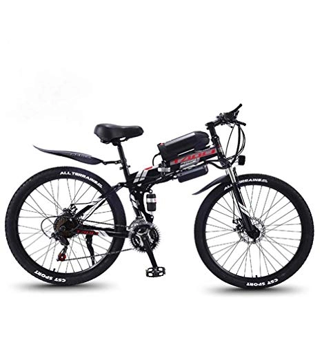Vélos électriques : AISHFP Vélo de Montagne électrique Pliant pour Adultes, vélos de Neige, Batterie au Lithium-ION Amovible de 36V 10AH pour, vélo électrique de 26 Pouces, Noir, 27 Speed
