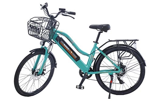Vélos électriques : AKEZ Vélo électrique puissant 2020 26 pouces pour femme avec moteur 350 W 36 V / 13 Ah batterie au lithium amovible (vert)