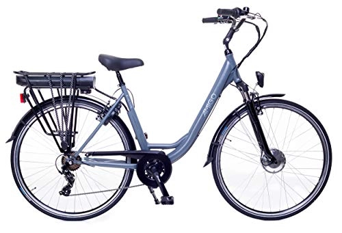 Vélos électriques : Amigo E-Active - Vélo électrique pour femme - Vélo électrique 28 pouces - Vélo de ville avec Shimano 7 vitesses - Moyeu - 250 W et 13 Ah - Batterie Li-ion 36 V - Gris mat