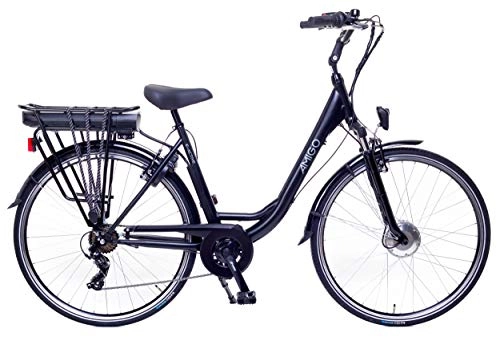 Vélos électriques : Amigo E-Active - Vélo électrique pour femme - Vélo électrique 28 pouces - Vélo de ville avec Shimano 7 vitesses - Moyeu - 250 W et 13 Ah - Batterie Li-ion 36 V - Noir mat
