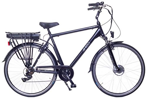 Vélos électriques : Amigo E-Active - Vélo électrique pour homme - Vélo électrique 28 pouces - Vélo de ville avec Shimano 7 vitesses - Moyeu - 250 W et 13 Ah - Batterie Li-ion 36 V - Noir mat