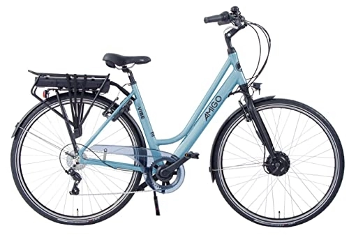 Vélos électriques : Amigo E-Vibe D1 - Vélo électrique pour femme - Vélo électrique 28" - Vélo pour femme avec Shimano 7 vitesses - Convient aux enfants de 165 à 170 cm - Bleu