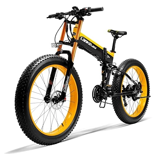 Vélos électriques : ANKELEISI 48V 17.5Ah T750 Plus Grande Fourche VTT Électrique Fat Tire (Jaune)