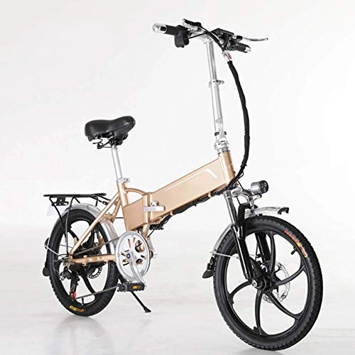 Vélos électriques : AYHa Adultes pliant vélo électrique, moteur 350W avec système anti-vol 20 « » Commute vélo électrique caché batterie amovible 7 vitesses à double Freins à disque unisexe, Or, 10AH
