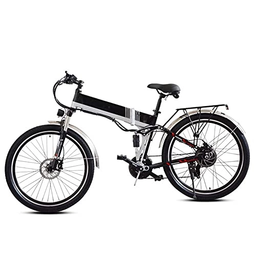 Vélos électriques : AYHa Vélo électrique de montagne pour adultes, moteur 21 vitesses 350W Batterie amovible 48V 26 '' City Freins à double disque pliants avec siège arrière, Noir, A