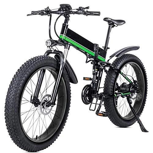 Vélos électriques : AYHa Vélo électrique de montagne pour adultes, vélo électrique de voyage pliant de 26 pouces 4.0 gros pneu batterie au lithium amovible à 21 vitesses avec siège arrière moteur sans balai 1000W, noir r