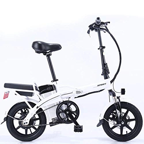 Vélos électriques : AYHa Vélo électrique pliant pour adultes, moteur 350W 14 pouces Assistance à la pédale E-Bike Freins à double disque Batterie amovible avec support de téléphone portable Urban Commuter Ebike, blanc, 10