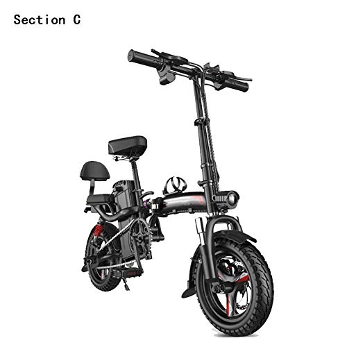 Vélos électriques : AYHa Vélo électrique portable pour adultes, freins à double disque de 14 pouces, cadre en acier à haute teneur en carbone pour vélo électrique de ville pliant 4-7 Absorption des chocs 48V Batterie am