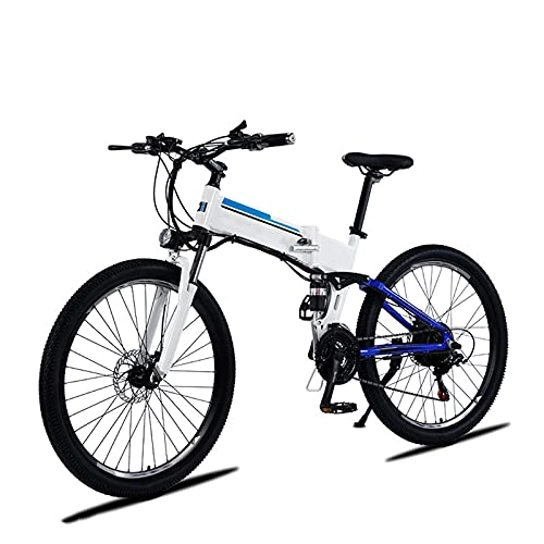 Vélos électriques : BAHAOMI Vélo Électrique 27, 5" 21 Vitesses Vélo de Montagne électrique Pliant pour Adultes 3 Modes de Travail E-Bike Double système d'absorption des Chocs, White Blue, 48V 500W 9AH