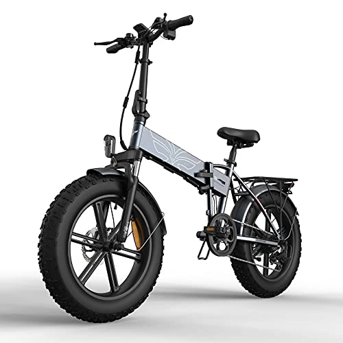 Vélos électriques : BAHAOMI Vélo Électrique 48V 12.8Ah Batterie Lithium Amovible Snow Ebike, Ebike À 7 Vitesses 750W 20 X 4.0 Tout-Terrain Gros Pneus Vélo De Montagne Électrique Pliant pour Adultes, Gris