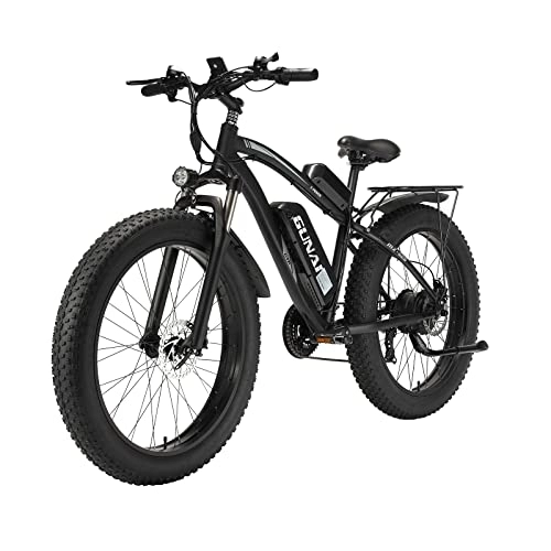 Vélos électriques : BAKEAGEL Vélo de Montagne Électrique 26 Pouces Fat Tire Vélo Électrique avec Moteur sans Balai Haute Vitesse, avec 48V 17Ah Batterie Lithium-ION Amovible et Porte-Bagages Arrière