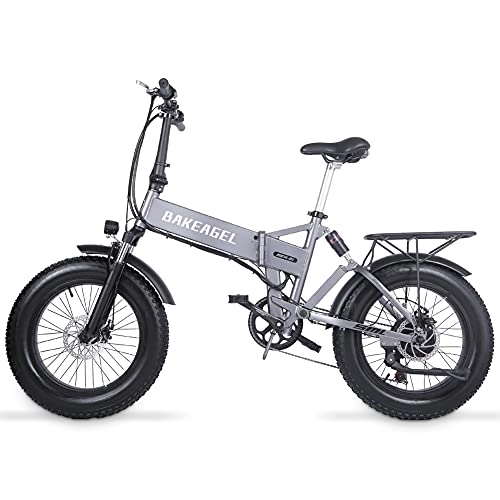 Vélos électriques : BAKEAGEL Vélo Pliant Adulte 20 Pouces, Vélo Électrique avec Batterie Lithium-ION Amovible et Porte-Bagages Arrière, Vélo Pliant en Alliage D'Aluminium à 7 Vitesses de Ville