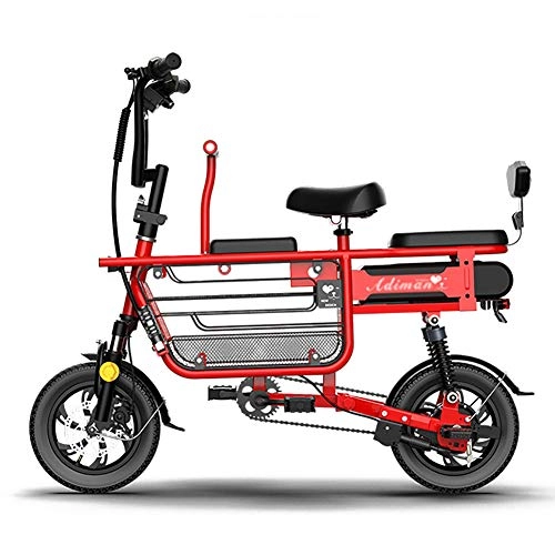 Vélos électriques : Batterie Au Lithium Mini Vélo électrique, Maman's Utilitaire VTT Pliant Scooter, Pliage Trois Sièges E-Bike pour Parent Et Enfants Rouge 350w 48v 11ah