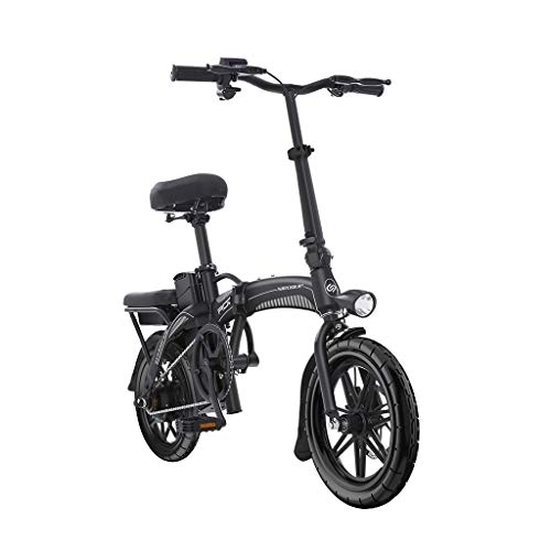 Vélos électriques : Bicyclette lectrique Se Pliante de Bicyclette de la Batterie au Lithium 48V10AH de Voiture lgre de Batterie lgre de 14 Pouces de LED, dure de Vie de Puissance 50km (Color : Black)