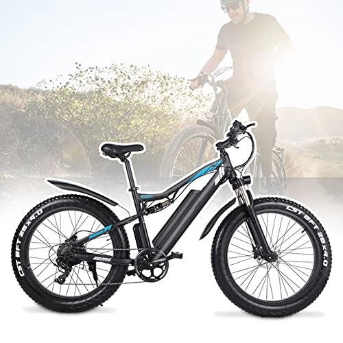 Vélos électriques : BiiKoon 26'' Fat Tire Vélos Électriques Vélo Électrique avec Batterie Li-ION Amovible 48V 17Ah Snow Beach Mountain e Bike Ebikes for Adultes 7 Vitesses (Color : Black)