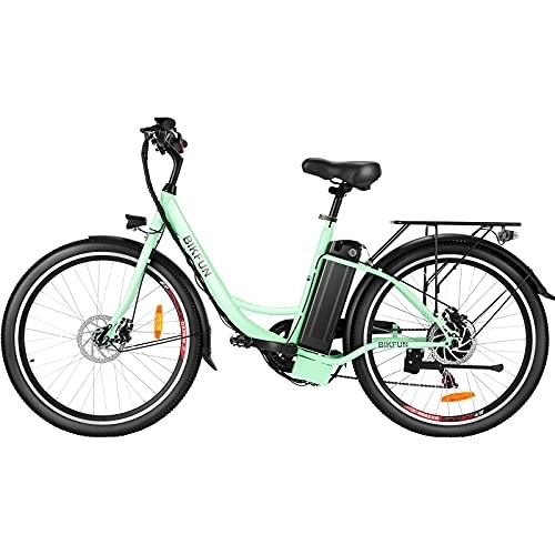 Vélos électriques : BIKFUN 26'' Vélo Électrique à Cadre Bas avec 15Ah / 540Wh Batterie Amovible Portée 70KM | Vélo Électrique de Ville pour Homme et Femme Adultes | 7 Vitesses Jusqu'à 25km / h | 250w E-Bike Approuvé(Vert)