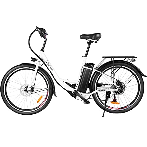 Vélos électriques : BIKFUN 26'' Vélo Électrique à Cadre Bas avec 15Ah / 540Wh Batterie Amovible Portée 70KM | Vélo Électrique de Ville pour Homme et Femme Adultes | 7 Vitesses Jusqu'à 25km / h | 250w E-Bike (Blanc)