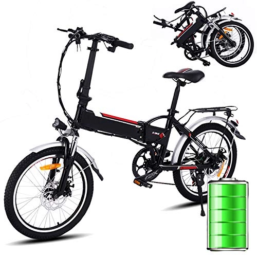 Vélos électriques : Bunao Vlo lectrique Pliant pour vlo de Montagne lectrique de Vitesses Shimano 7 Vitesses, 250W, 8AH, avec Batterie Lithium-ION Amovible de 36 V, 20", vlo de Ville lger (Noir - 20")