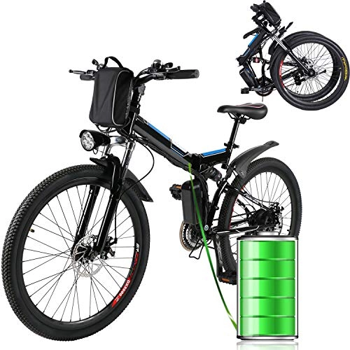 Vélos électriques : Bunao Vélo électrique Pliable pour vélo de Montagne électrique avec moyeu Shimano 21 Vitesses, 250W, 8AH, Batterie Lithium-ION 36V, 26", vélo de Ville léger, vélo de Ville Pedelec (Noir 2)