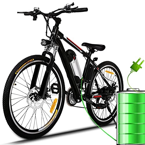 Vélos électriques : Bunao Vélo électrique pour vélo de Montagne électrique avec moyeu Shimano 21 Vitesses, 250W, 8AH, Batterie Lithium-ION 36V, 26", vélo de Ville léger, vélo de Ville Pedelec (Noir)