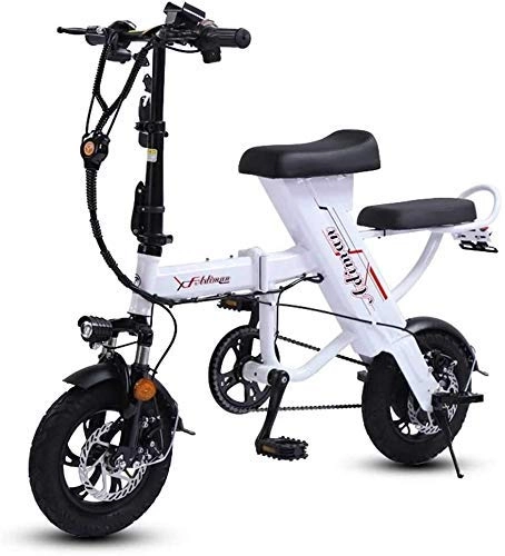 Vélos électriques : BXZ Vlo lectrique pliant vlo lectrique, vlo lectrique adulte de 12 pouces-60Km Range-48V batterie au lithium haute efficacit-lger frein disque en acier haute teneur en carbone, blanc