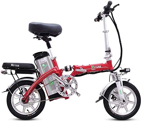Vélos électriques : BXZ Vlo lectrique vlo lectrique 14 pouces roues cadre en alliage d'aluminium vlo lectrique pliant portable pour adulte avec batterie au lithium-ion amovible 48 V, rouge