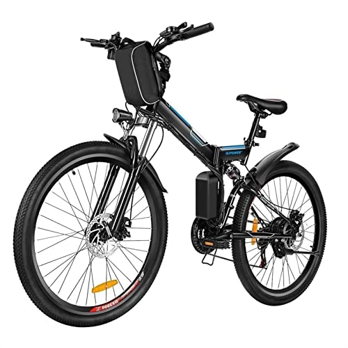 Vélos électriques : BZGKNUL Vélo électrique Pliable 250W for Adultes 15 mph, vélo électrique de Pneu 26 Pouces avec 3 6V 8Ah Batterie Lithium-ION 9 Vitesses de Vitesse de Montagne e-vélo for Adultes (Couleur : Noir)