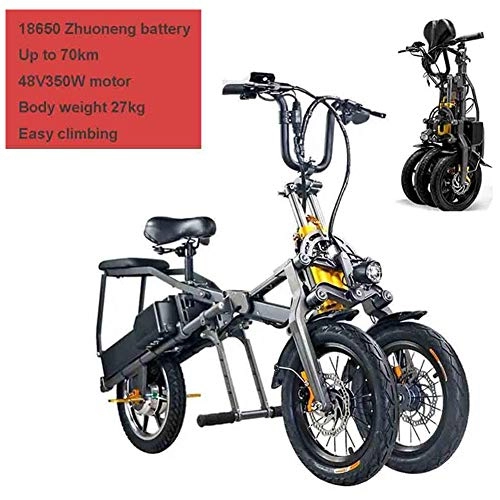 Vélos électriques : CHA Vélo électrique, 2 Batterie d'appoint pour Adultes Tricycle Pliable 3 Roues Trike 350W VTT avec 30 km de la lumière LED Voyage 10AH