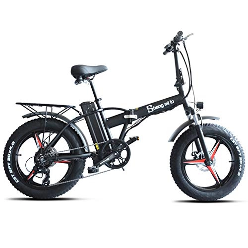 Vélos électriques : CHANGXIE Vélo électrique 20 Pouces ebike vélo électrique motoneige 48V500W vélo Pliant électrique 4.0 Gros Pneu Un vélo e vélo, Noir