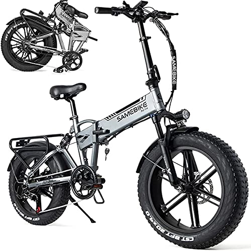 Vélos électriques : CHEIRS Vélo Électrique Pliable 20 Pouces, Batterie 500w 48v10AH véLo De Montagne véLo De Neige, Ceinture PVC Mudplate Avant et arrière Large mudpalte, Silver