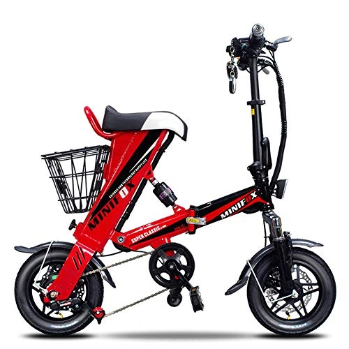 Vélos électriques : CJCJ-LOVE Vélos Électriques Pliants, 12 Pouces 36V 350W Batterie Au Lithium Pliable E-Bike Mini Scooter Portable, Rouge, 30 km