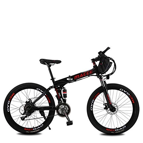 Vélos électriques : CJCJ-LOVE Vélos Électriques VTT Pliant, 26Inch 36V / 8Ah Adult E-Bike avec Amovible Au Lithium-ION, 3 Modes Randonnée À Vélo 2 Modes Batterie, Noir, Bag Battery