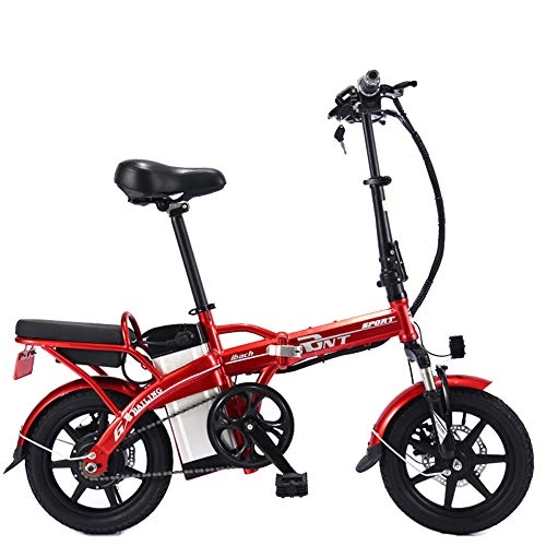 Vélos électriques : CJCJ-LOVE Vélos Électriques Vélo Pliant, 14 Pouces Adulte / Enfant Vélo Électrique, 48V / 350W / 12Ah Haute Configuration E-Bike, Rouge