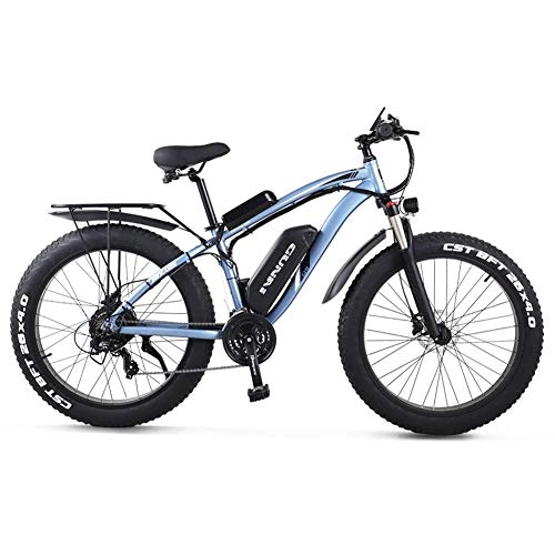 Vélos électriques : CJH Vélo, Vélo, Vtt, Vélos Tout-Terrain Électriques Fat Bike 26 '4.0 Pneu Vélo Électrique 1000W 48V 17Ah Avec Siège Arrière (Noir), Bleu